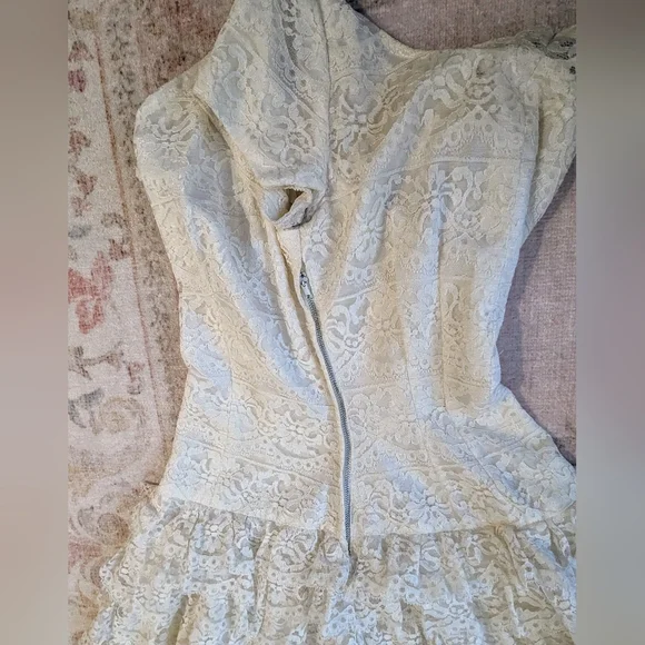 Vintage white lace dress 50s 60s ruffled wedding dropwaist - Picture 9 of 10